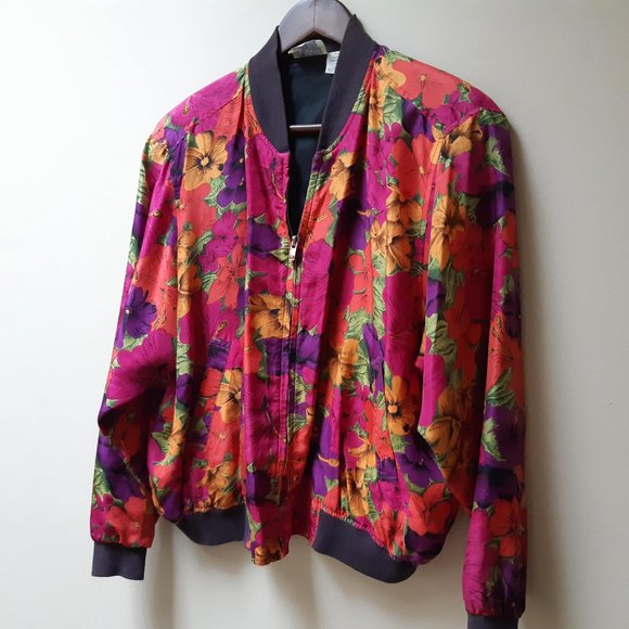 vintage silk floral bomber jacket - Picture 2 of 4